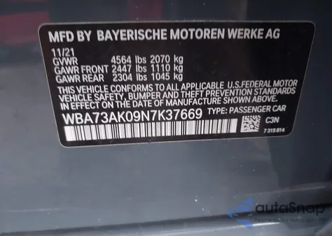 2022 BMW 228 Gran Coupe I xDrive из США, поврежденный, VIN WBA73AK09N7K37669